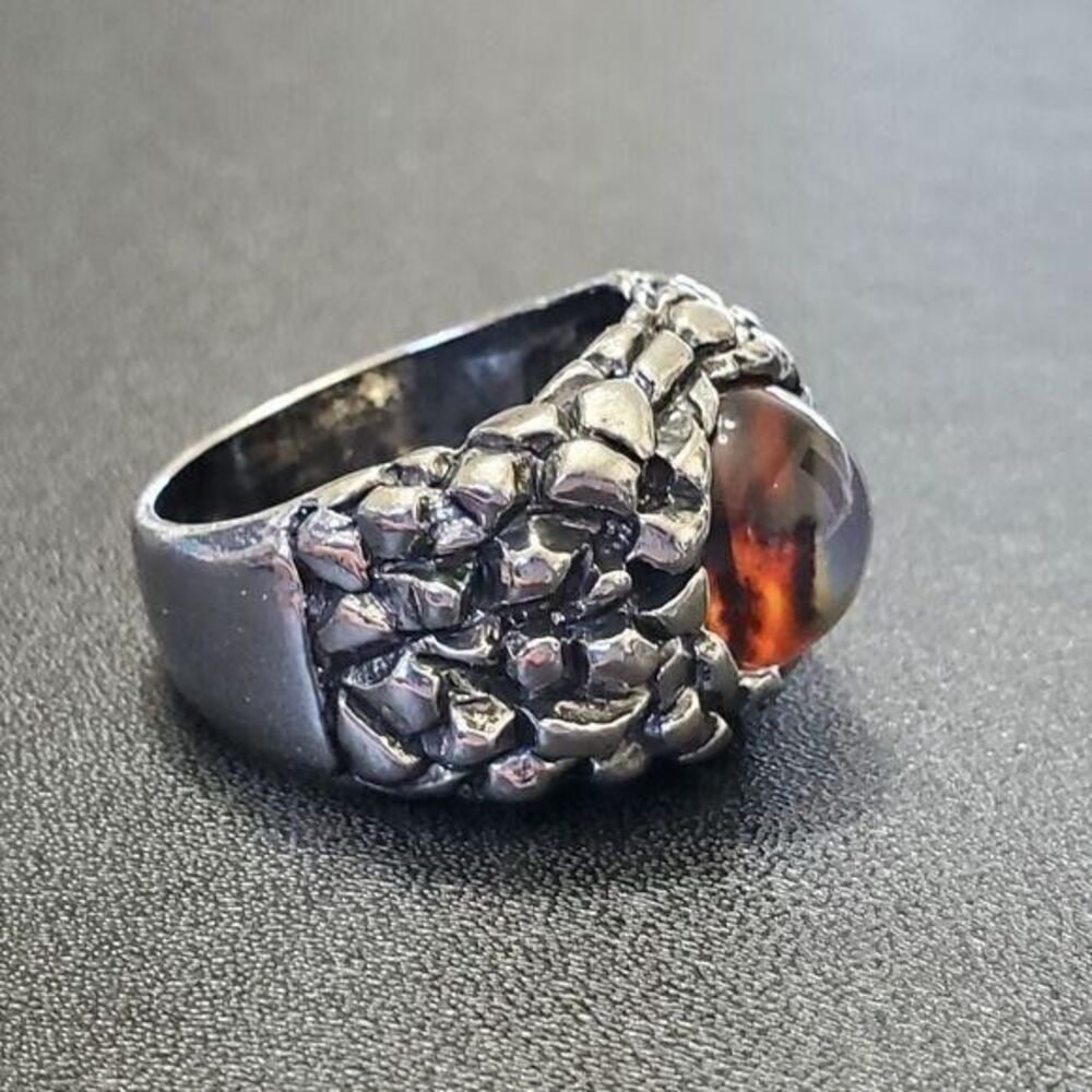Silver tone orange dragon's eye ring size 12 - Picture 4 of 8